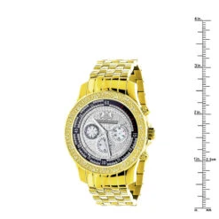 Yellow Gold Plated Real Diamond Watch For Men Luxurman Raptor 0.25ct Metal Band -Luxurman mens diamond watch yellow gold plated luxurman raptor 025ct w metal band ruler 1 20201202