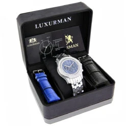 Men's Diamond Blue MOP 0.5ct Luxurman Freeze -Luxurman mens diamond watches blue mop 05ct luxurman freeze p 9237 box