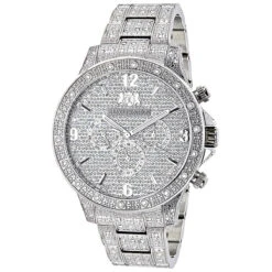 Men's Diamond Fully Iced Out Watch 1.25ct Luxurman Liberty Swiss Mvt