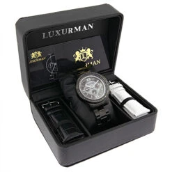 Men's Diamond Luxurman Black Diamond Watch 2ct Liberty -Luxurman mens diamond watches luxurman black diamond watch 2ct liberty box