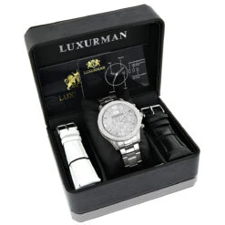 Men's Luxurman Diamond Watch 0.5ct Liberty Swiss Quartz -Luxurman mens luxurman diamond watch 05ct liberty box