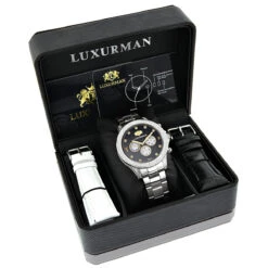 Men's Luxurman Diamond Watch 0.5ct Two Tone Liberty Swiss Movt -Luxurman mens luxurman diamond watch 05ct two tone liberty swiss movt box