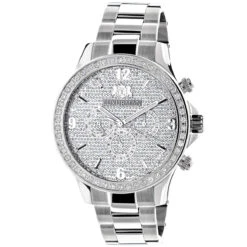 Men's Luxurman Large Diamond Bezel Watch 2ct Swiss Mvt