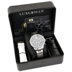 Men's Luxurman Large Diamond Bezel Watch 2ct Swiss Mvt -Luxurman mens luxurman watches large diamond bezel watch 2ct 4