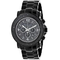 Men's Oversized Black Diamond Watch By LUXURMAN 0.75ct Chronograph