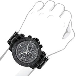 Men's Oversized Black Diamond Watch By LUXURMAN 0.75ct Chronograph -Luxurman mens oversized black diamond watch by luxurman 075ct chronograh 3