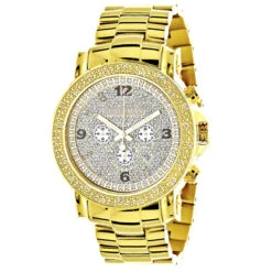 Men's Oversized Diamond Luxurman Watch 0.25ct 18k Yellow Gold Plated