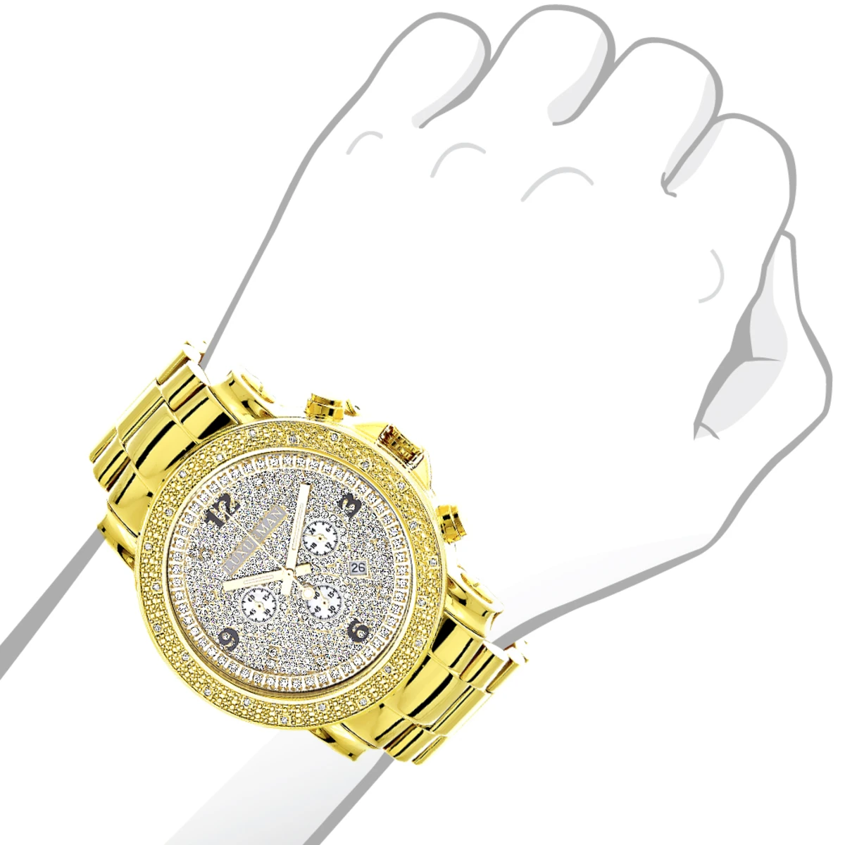 Men's Oversized Diamond Luxurman Watch 0.25ct 18k Yellow Gold Plated 2 Men's Oversized Diamond Luxurman Watch 0.25ct 18k Yellow Gold Plated - Image 2