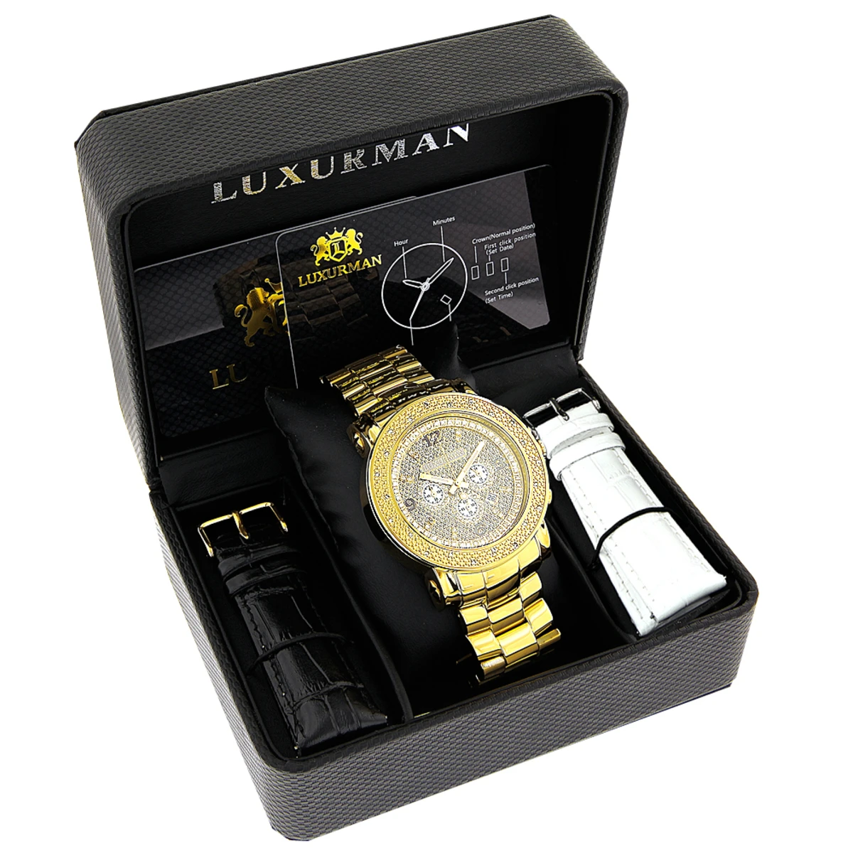 Men's Oversized Diamond Luxurman Watch 0.25ct 18k Yellow Gold Plated 4 Men's Oversized Diamond Luxurman Watch 0.25ct 18k Yellow Gold Plated - Image 4