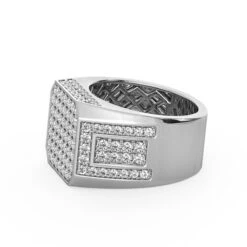 Boxy 4.5 Carat Men's Diamond 14K White Gold Statement Pinky Ring -Luxurman mens statement rings squre shape 14k gold diamond pinky ring for men 45ct 890243w backwh