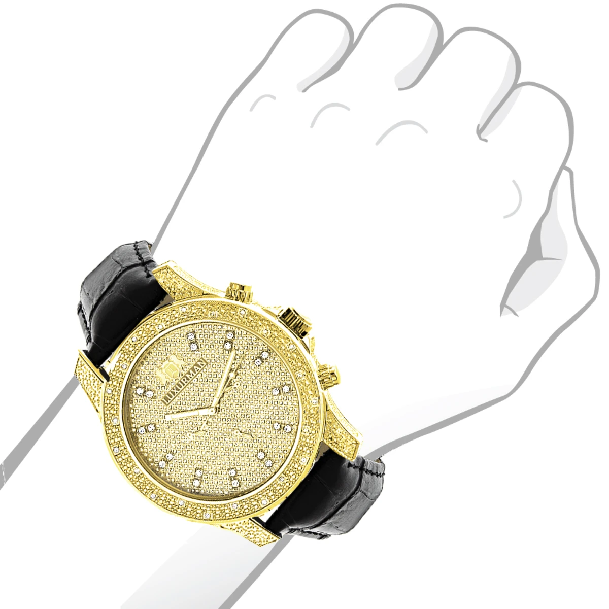 Men's Yellow Gold Plated Watch With Diamonds 0.5ct Luxurman 3 Men's Yellow Gold Plated Watch With Diamonds 0.5ct Luxurman - Image 3