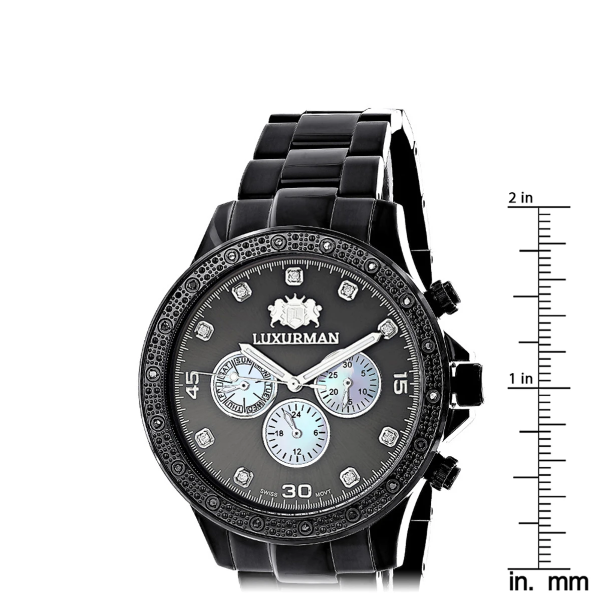 Midsize Men's Black Diamond Watch By Luxurman 0.25ct 5 Midsize Men's Black Diamond Watch By Luxurman 0.25ct - Image 5