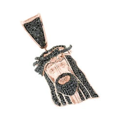 Mini Black Diamond Jesus Head Pendant Charm 10K Yellow Gold 1/2 Carat -Luxurman mini black diamond jesus head pendant charm solid 10k gold 12 carat ro