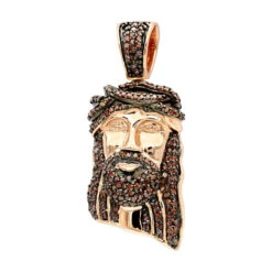 Mini Diamond Jesus Face Pendant 10K Yellow Gold 1/2 Carat Red Diamonds -Luxurman mini diamond jesus face pendant solid 10k gold 12 carat red diamonds ro