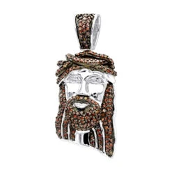 Mini Diamond Jesus Face Pendant 10K Yellow Gold 1/2 Carat Red Diamonds -Luxurman mini diamond jesus face pendant solid 10k gold 12 carat red diamonds wh