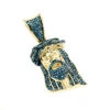 Mini Diamond Jesus Head Pendant 10K Yellow Gold 1/2 Carat Blue Diamonds