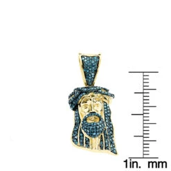 Mini Diamond Jesus Head Pendant 10K Yellow Gold 1/2 Carat Blue Diamonds -Luxurman mini diamond jesus head pendant solid 10k gold 1 2 carat blue diamonds ruler yellow