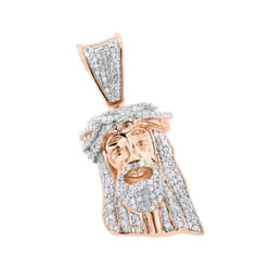 Mini Diamond Jesus Head Pendant 10K Yellow Gold 1/2 Carat -Luxurman mini diamond jesus head pendant solid 10k gold 12 carat ro