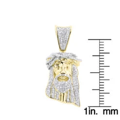 Mini Diamond Jesus Head Pendant 10K Yellow Gold 1/2 Carat -Luxurman mini diamond jesus head pendant solid 10k gold 12 carat rulerye