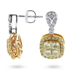 Natural Yellow Diamond Dangle Earrings 1.65ct 14K Yellow Gold