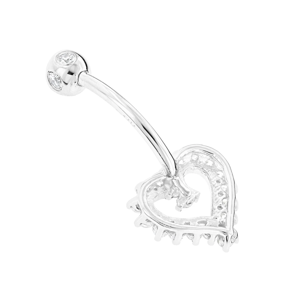 Solid 14K White Gold 0.6ct Diamond Heart Navel Ring 4 Solid 14K White Gold 0.6ct Diamond Heart Navel Ring - Image 4
