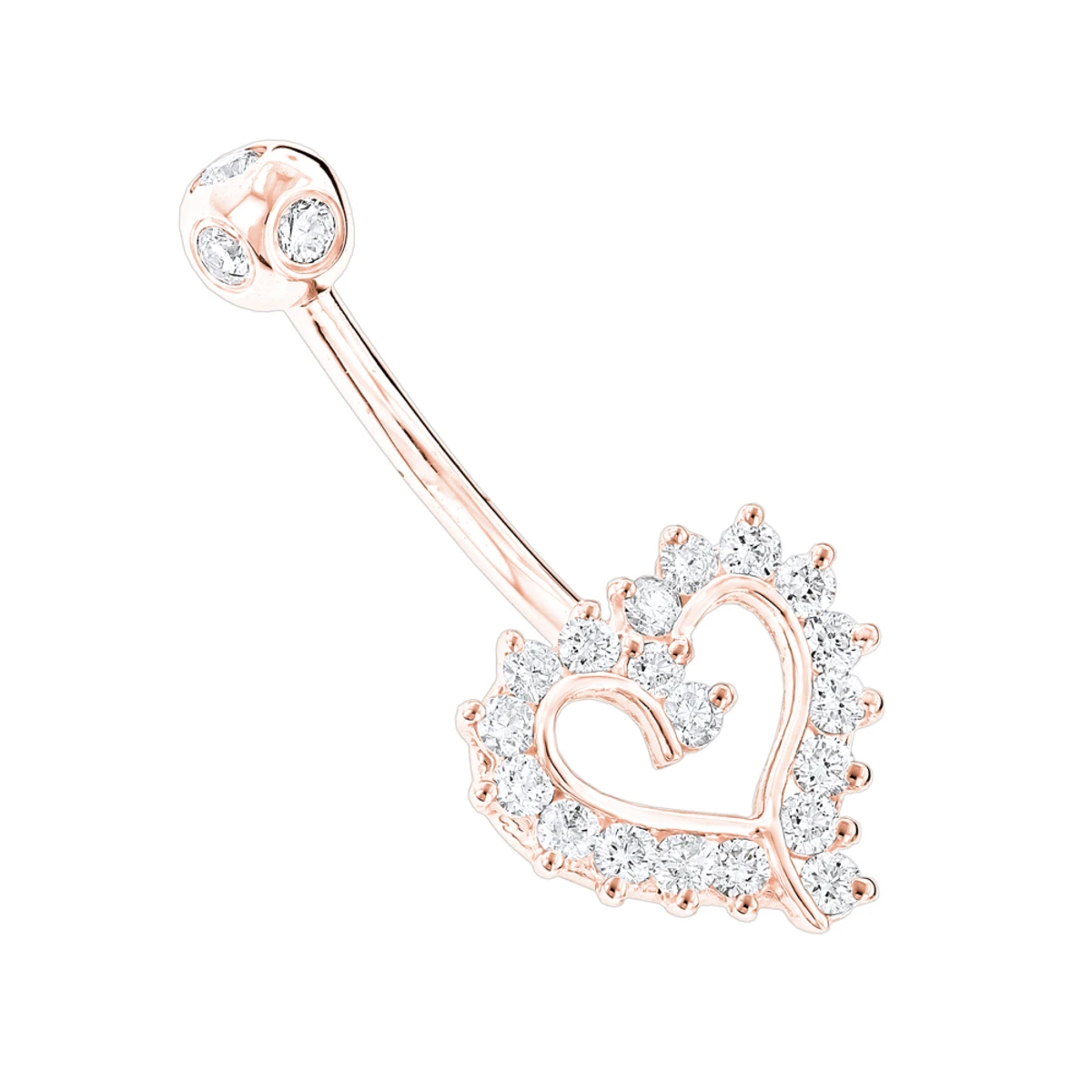 Solid 14K White Gold 0.6ct Diamond Heart Navel Ring 3 Solid 14K White Gold 0.6ct Diamond Heart Navel Ring - Image 3