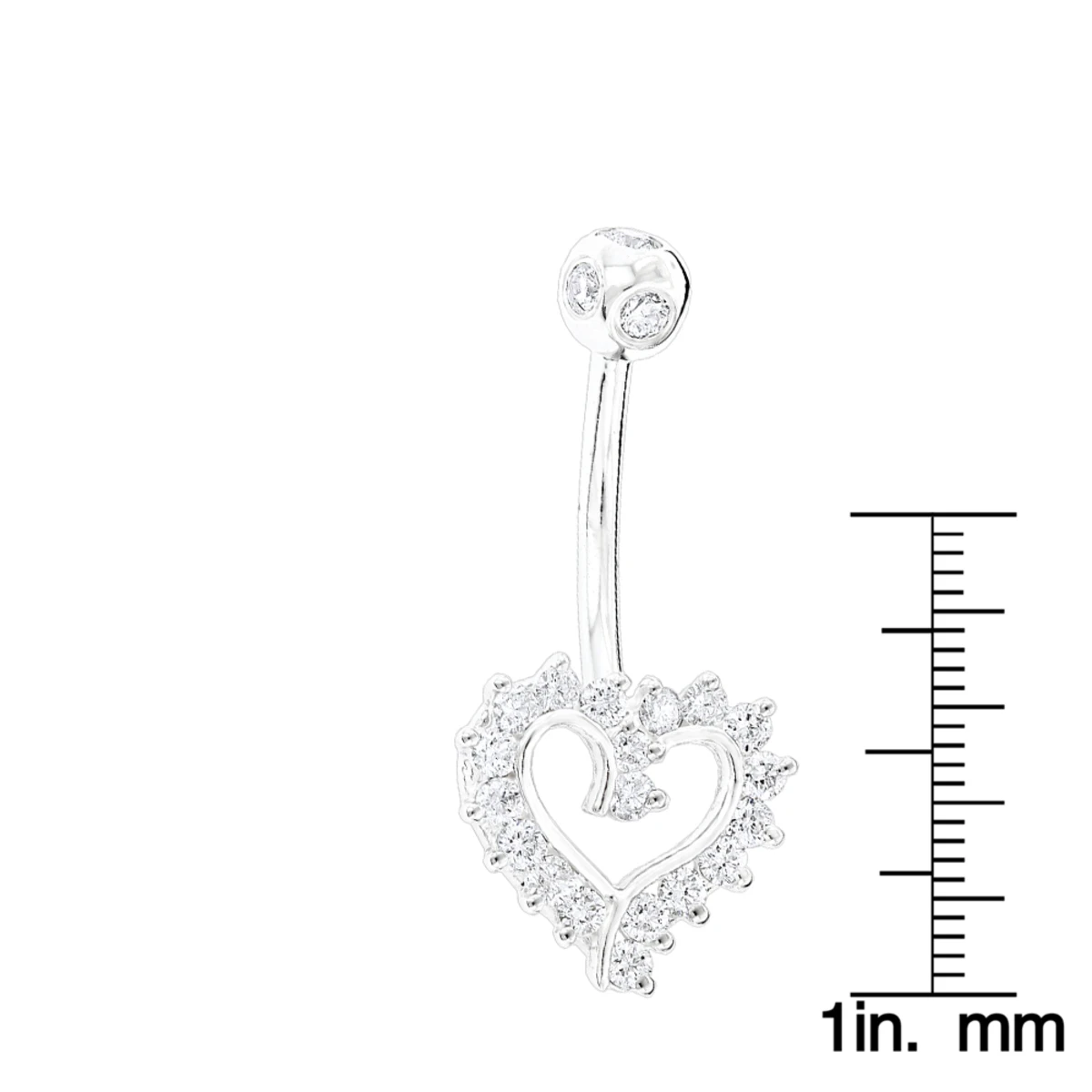 Solid 14K White Gold 0.6ct Diamond Heart Navel Ring 5 Solid 14K White Gold 0.6ct Diamond Heart Navel Ring - Image 5