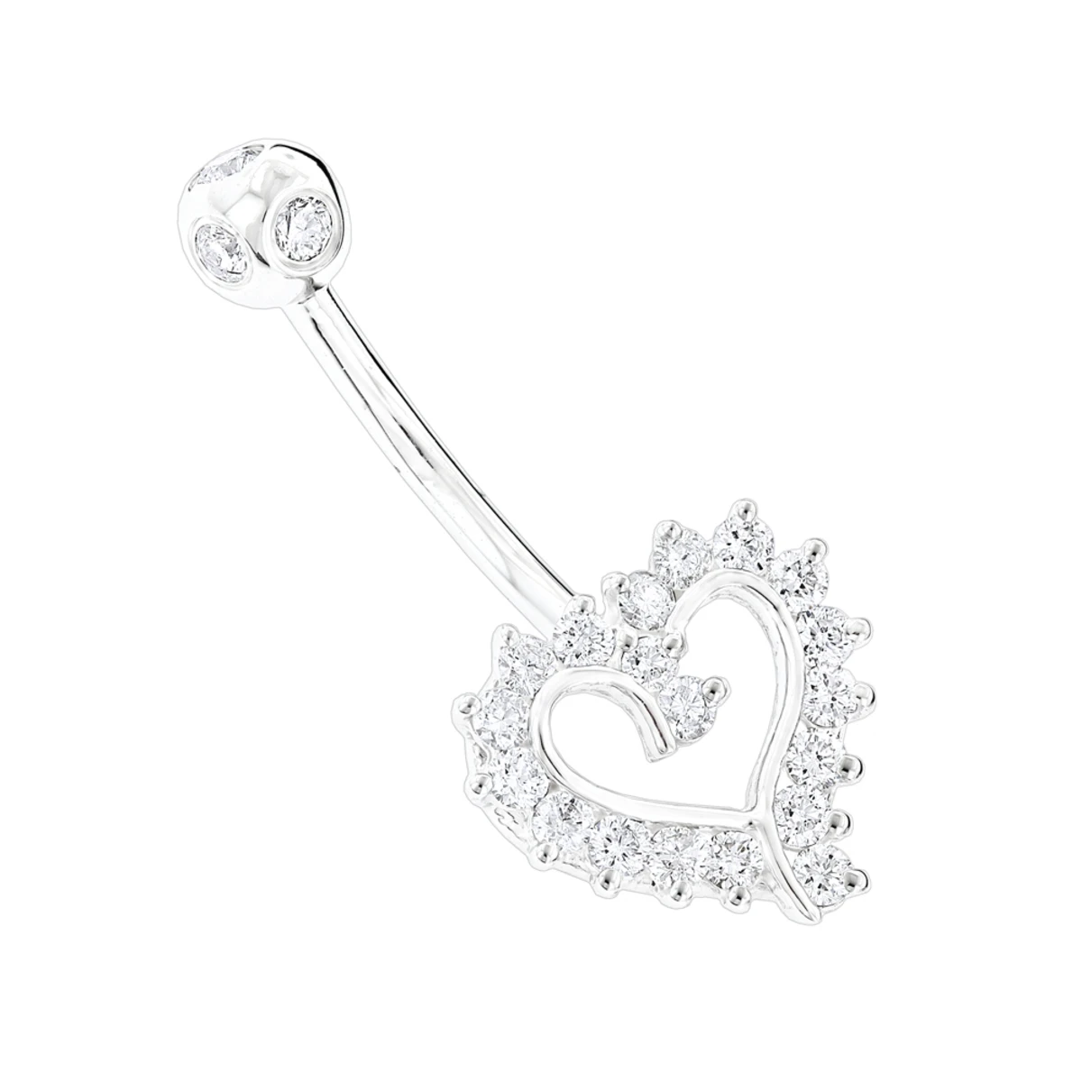 Solid 14K White Gold 0.6ct Diamond Heart Navel Ring 1 Solid 14K White Gold 0.6ct Diamond Heart Navel Ring