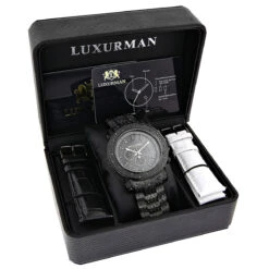 Luxurman Fully Paved Oversized Iced Out Black Diamond Black Dial Men's Watch 2ct -Luxurman oversized iced out black diamond mens watch by luxurman 2ct fully paved box