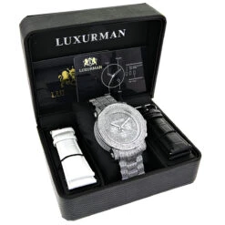 Oversized Iced Out Men's Diamond Watch By Luxurman White Gold Plated 2ct -Luxurman oversized iced out mens diamond watch by luxurman white gold plated 2ct 4