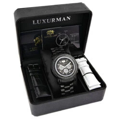 Oversized Men's Black Diamond Watch By Luxurman 3ct Chronograph Escalade -Luxurman oversized mens black diamond watch by luxurman 3ct chronograph escalade box