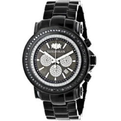 Oversized Men's Black Diamond Watch By Luxurman 3ct Chronograph Escalade