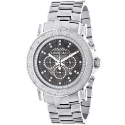Oversized Men's Diamond Watch 0.25ct Black MOP Luxurman Escalade W Chronograph