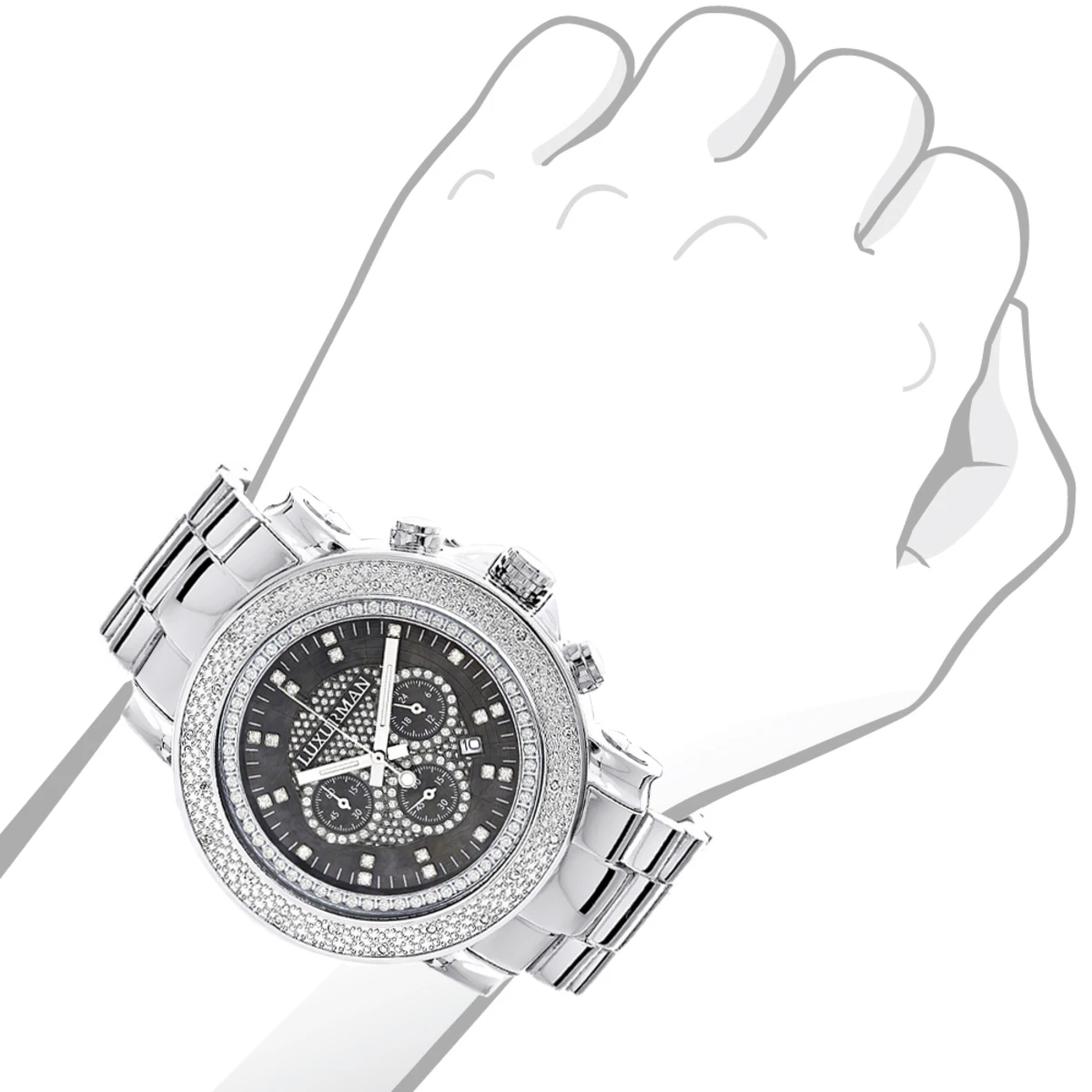 Oversized Men's Diamond Watch 0.25ct Black MOP Luxurman Escalade W Chronograph 4 Oversized Men's Diamond Watch 0.25ct Black MOP Luxurman Escalade W Chronograph - Image 4