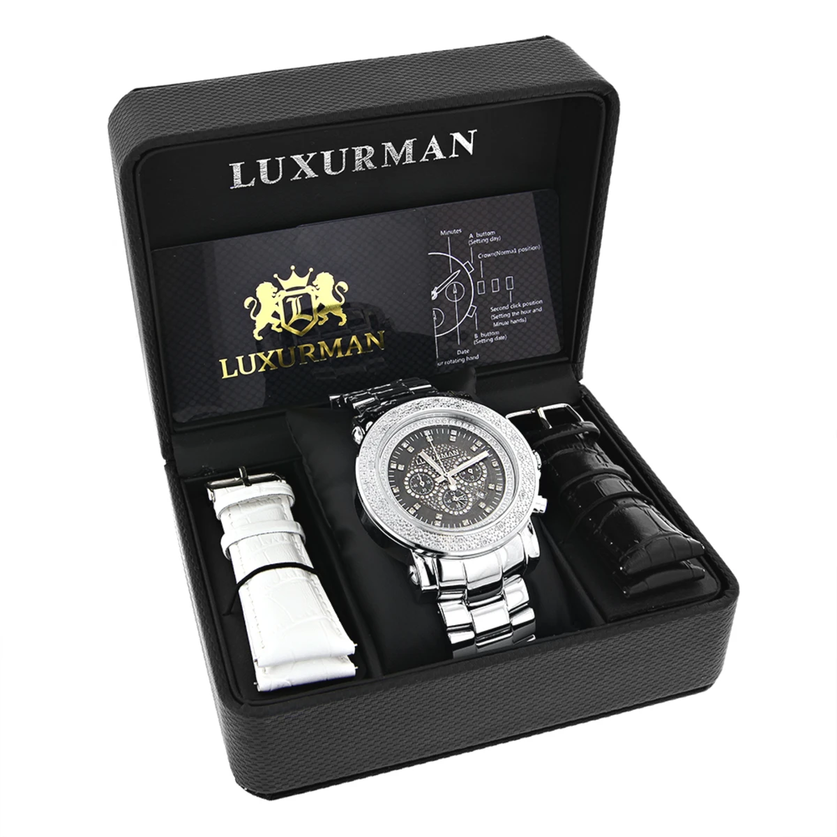 Oversized Men's Diamond Watch 0.25ct Black MOP Luxurman Escalade W Chronograph 2 Oversized Men's Diamond Watch 0.25ct Black MOP Luxurman Escalade W Chronograph - Image 2