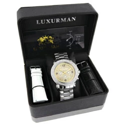 Oversized Men's Diamond Watch 0.25ct Luxurman Escalade Two Tone Chronograph -Luxurman oversized mens diamond watch 025ct luxurman escalade two tone chronograph 4
