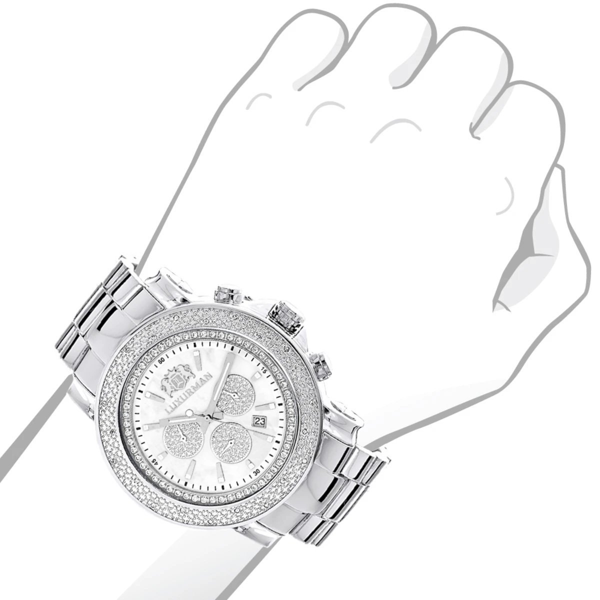Oversized Men's Diamond Watch 0.25ct White Mop Luxurman Escalade Chronograph 3 Oversized Men's Diamond Watch 0.25ct White Mop Luxurman Escalade Chronograph - Image 3