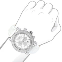 Oversized Men's Diamond Watch Leather Band W White Mop Luxurman Escalade -Luxurman oversized mens diamond watch 025ct white mop luxurman escalade chronograph 2 bod