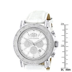 Oversized Men's Diamond Watch Leather Band W White Mop Luxurman Escalade -Luxurman oversized mens diamond watch 025ct white mop luxurman escalade chronograph 2 ruler