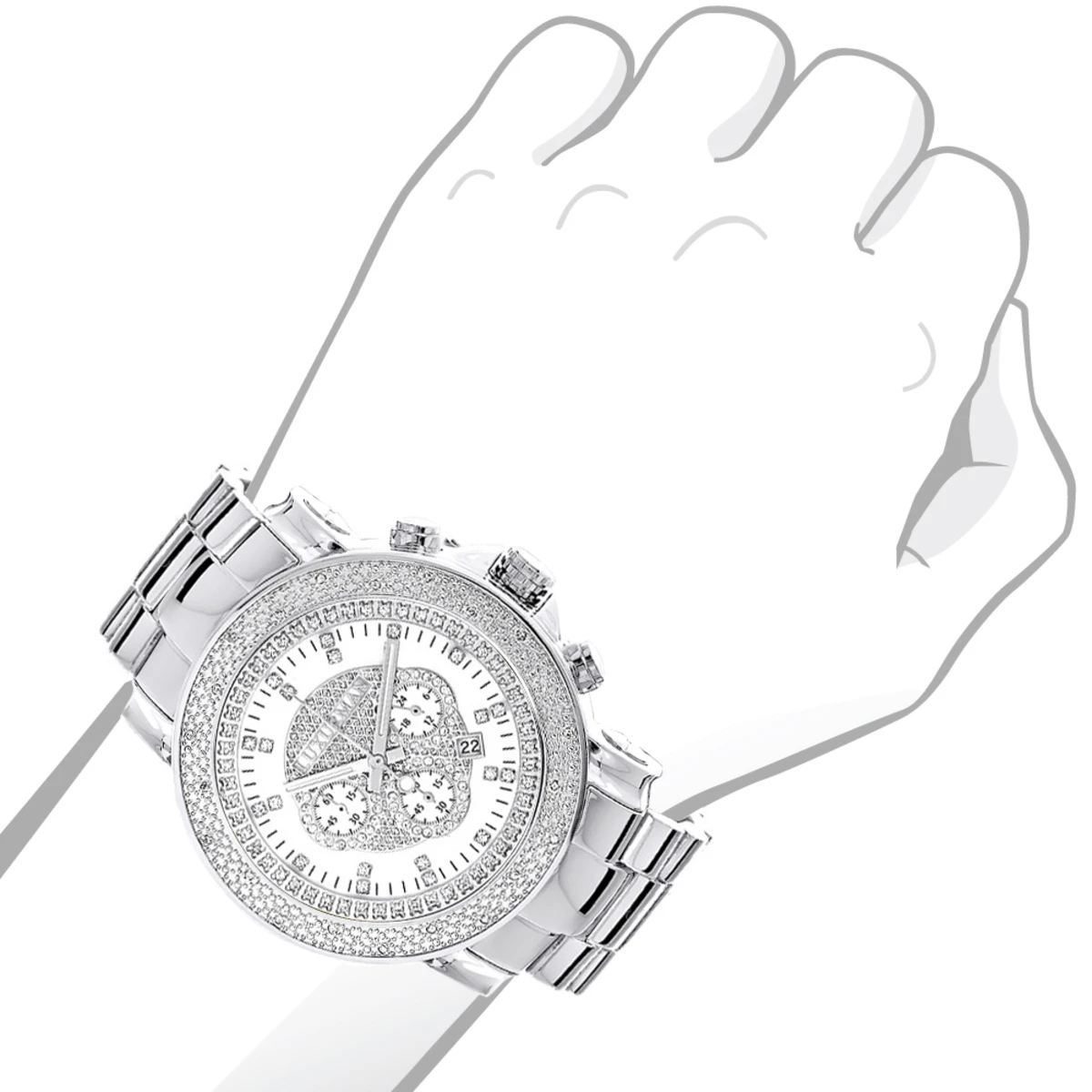 Oversized Men's 0.25ct Diamond White Dial Luxurman Escalade Chronograph Watch 3 Oversized Men's 0.25ct Diamond White Dial Luxurman Escalade Chronograph Watch - Image 3