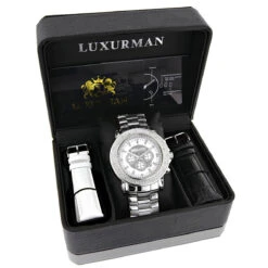 Oversized Men's 0.25ct Diamond White Dial Luxurman Escalade Chronograph Watch 8 Oversized Men's 0.25ct Diamond White Dial Luxurman Escalade Chronograph Watch -Luxurman oversized mens diamond watch 025ct white mop luxurman escalade chronograph box