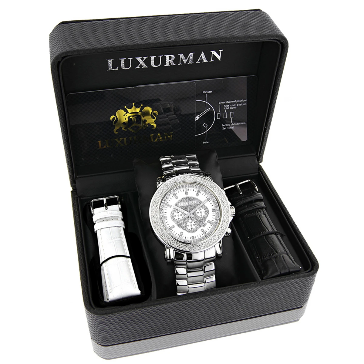 Oversized Men's 0.25ct Diamond White Dial Luxurman Escalade Chronograph Watch 4 Oversized Men's 0.25ct Diamond White Dial Luxurman Escalade Chronograph Watch - Image 4