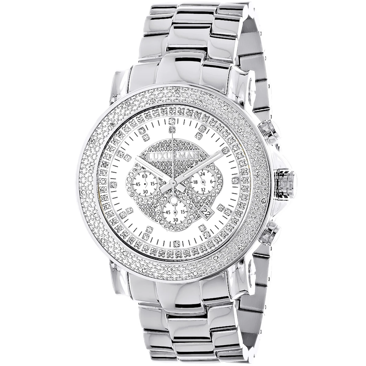 Oversized Men's 0.25ct Diamond White Dial Luxurman Escalade Chronograph Watch 1 Oversized Men's 0.25ct Diamond White Dial Luxurman Escalade Chronograph Watch