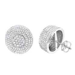 Large 14K White Gold Studs Pave Diamond Earrings 2.3ct