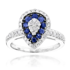 Pear Shape Design Sapphire And Diamond Engagement Ring For Women 1 Carat TW