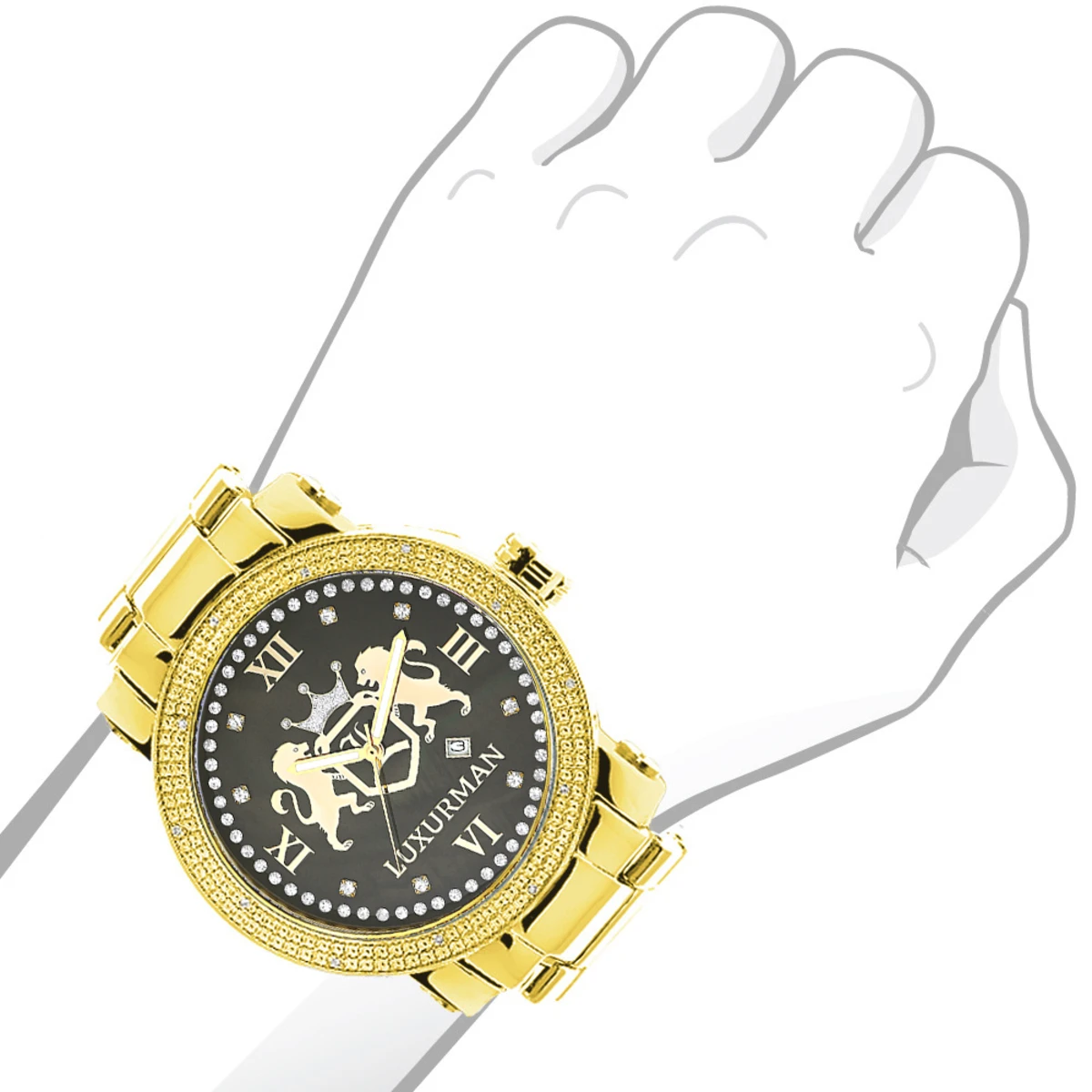 Yellow Gold Plated Large Men's Diamond Watch Luxurman Phantom 3 Yellow Gold Plated Large Men's Diamond Watch Luxurman Phantom - Image 3