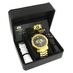 Yellow Gold Plated Large Men's Diamond Watch Luxurman Phantom 8 Yellow Gold Plated Large Men's Diamond Watch Luxurman Phantom -Luxurman phantom mens diamond watch 012ct by luxurman box