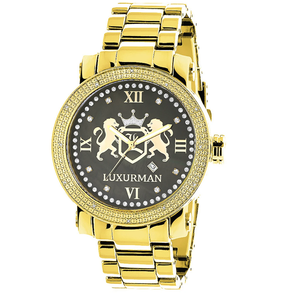 Yellow Gold Plated Large Men's Diamond Watch Luxurman Phantom 1 Yellow Gold Plated Large Men's Diamond Watch Luxurman Phantom