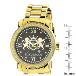 Yellow Gold Plated Large Men's Diamond Watch Luxurman Phantom 9 Yellow Gold Plated Large Men's Diamond Watch Luxurman Phantom -Luxurman phantom mens diamond watch 012ct by luxurman ruler