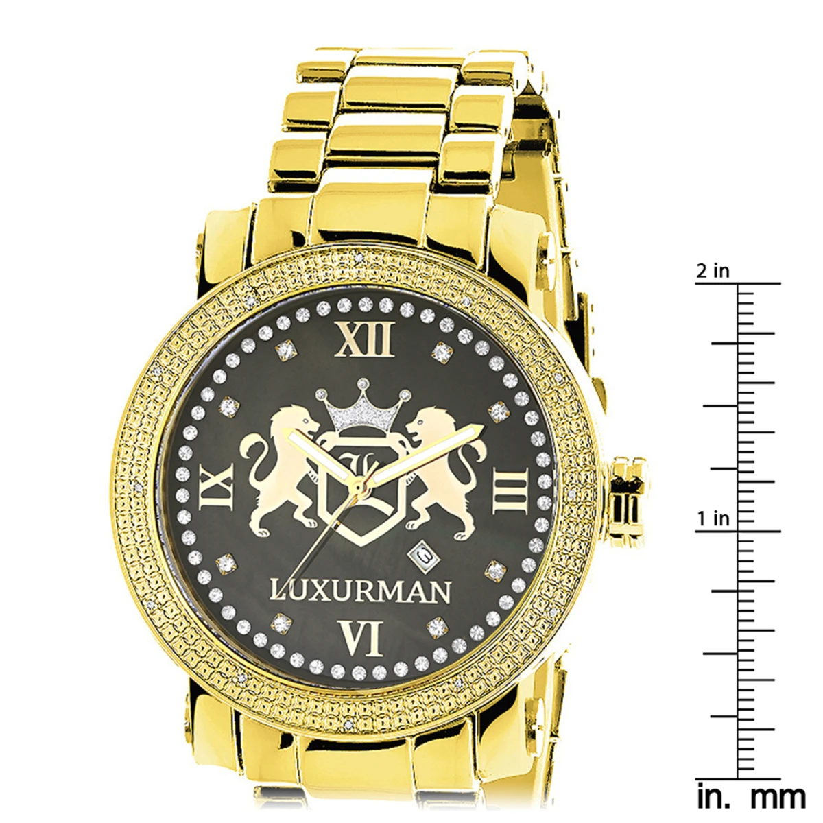 Yellow Gold Plated Large Men's Diamond Watch Luxurman Phantom 5 Yellow Gold Plated Large Men's Diamond Watch Luxurman Phantom - Image 5